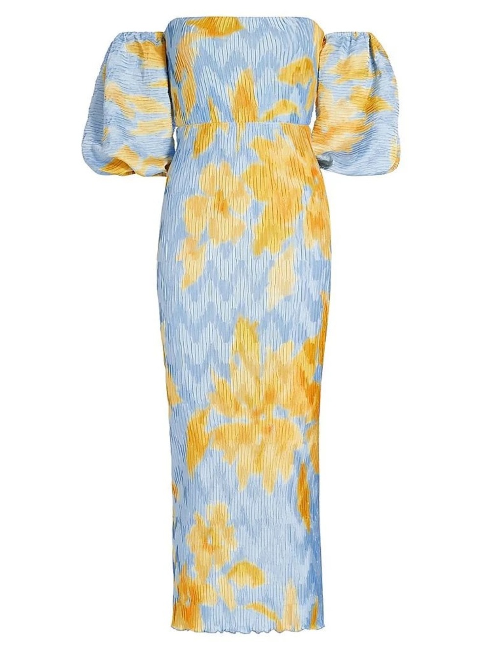L'IDEE Pleated Off Shoulder Midi Dress Jardin Blue Size 12 - Picture 2 of 5
